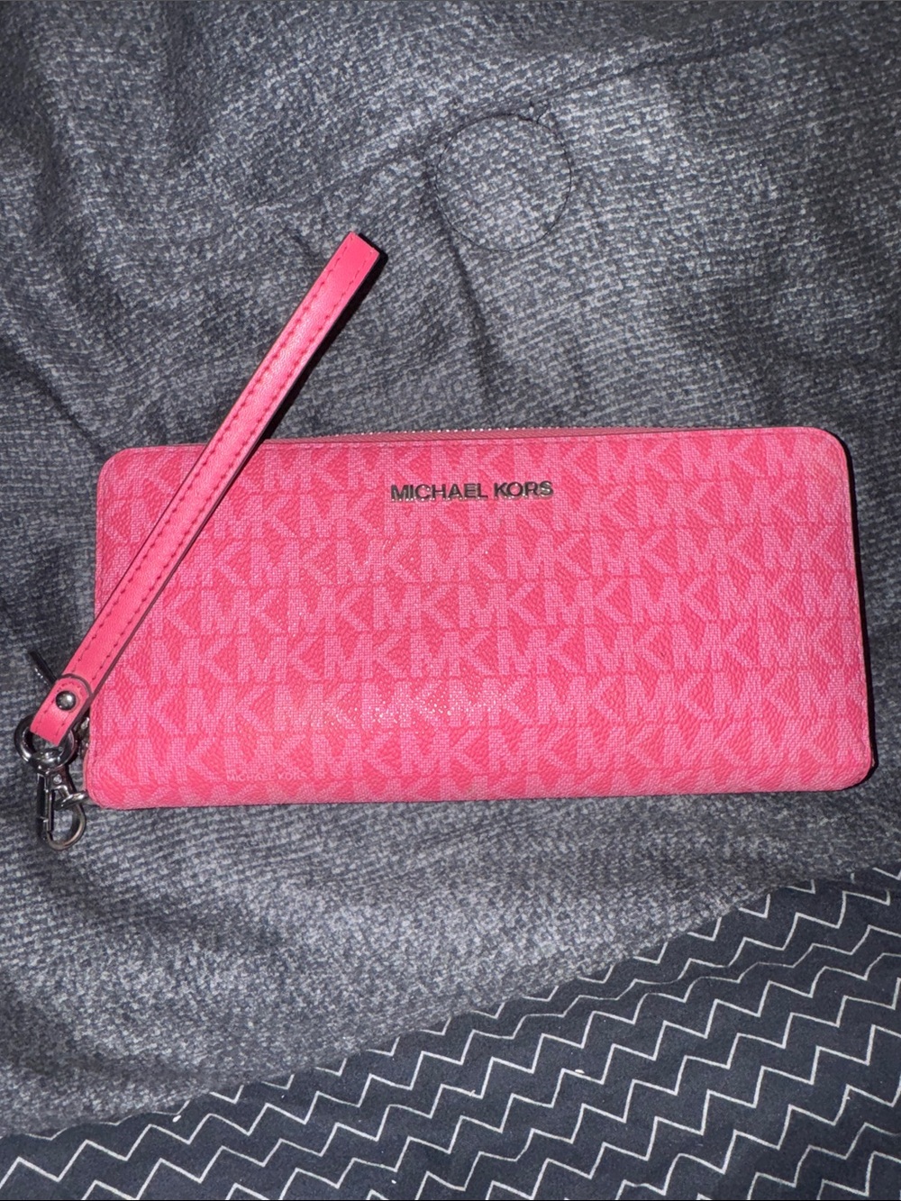 Michael Kors Coral-Red Signature Wristlet with Detachable Strap